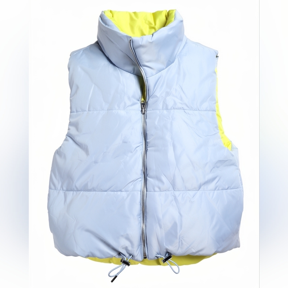Ice Blue and Lemon Reversible Puffer Vest Size M